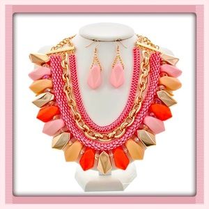 🪴Amber Coral Necklace Earring Set